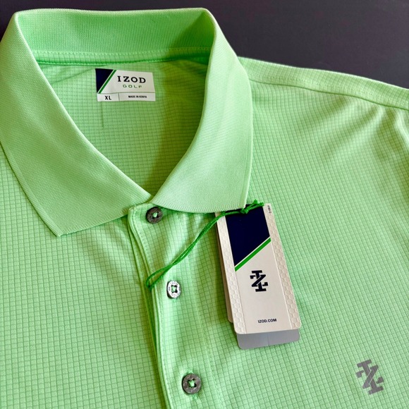 New IZOD Golf Shirt Men's X-Large Green with Grid Polo | UPF-20 Moisture Wicking - Picture 1 of 8